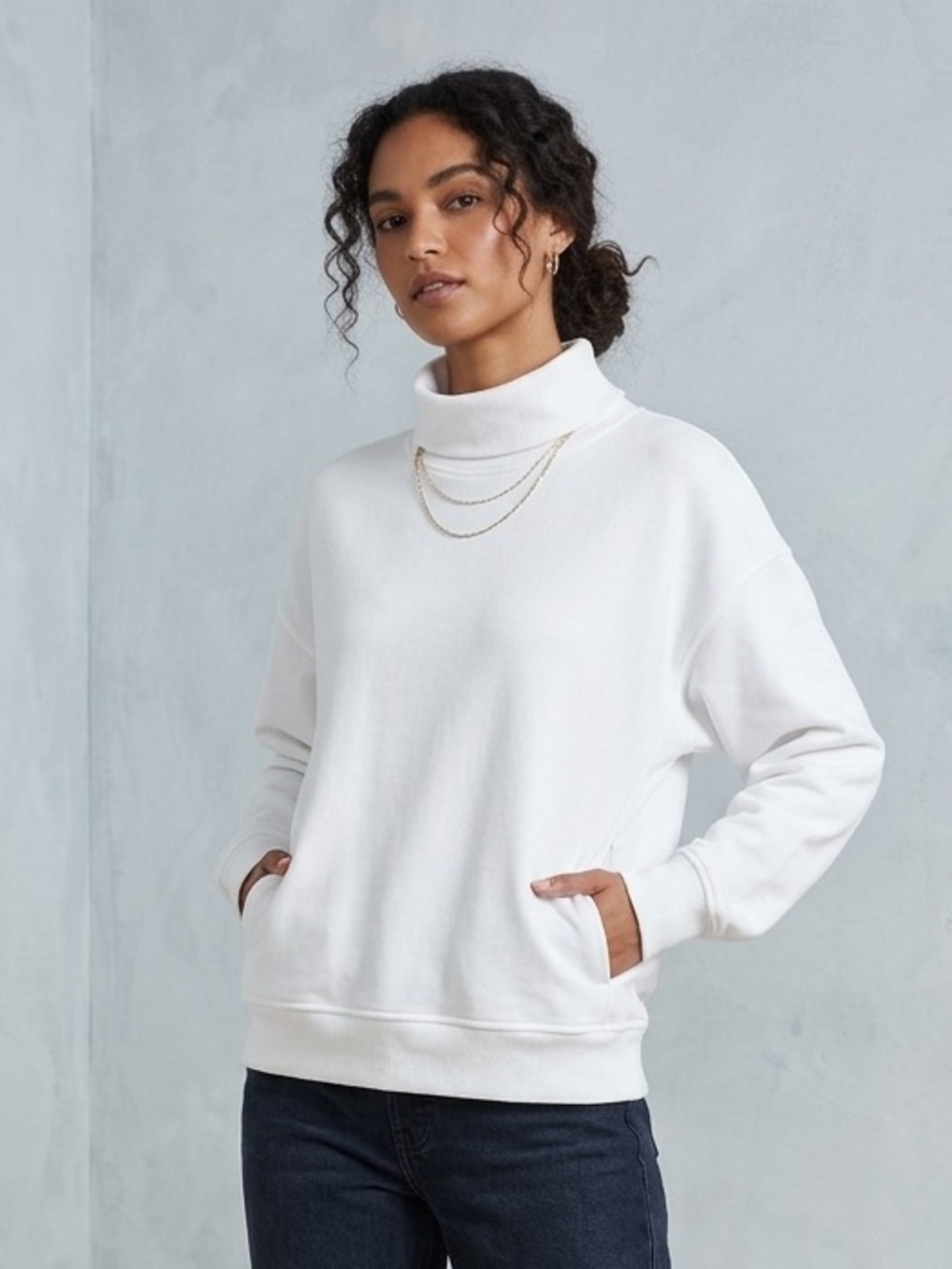 Women’s White Funnel Neck Sweatshirt